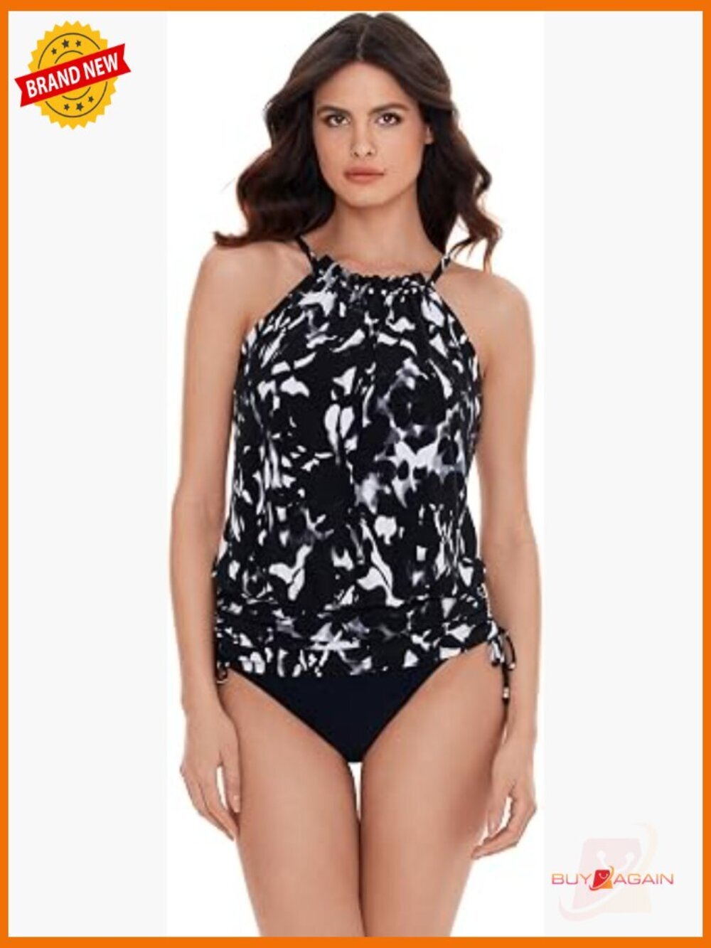 Slimming High Neck Tankini Top with Adjustable Straps and Removable Soft Cups